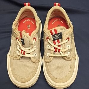 Sperry Kids' Beige Canvas Sneakers with Red Stripes